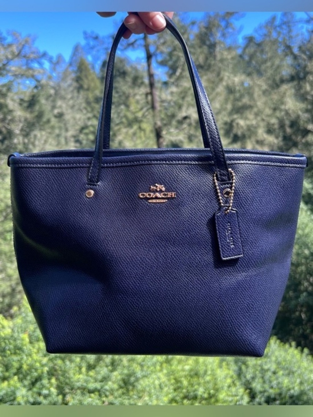 COACH Mini City Tote Blue Crossgrain Leather w Gold Hardware AUTHENTIC